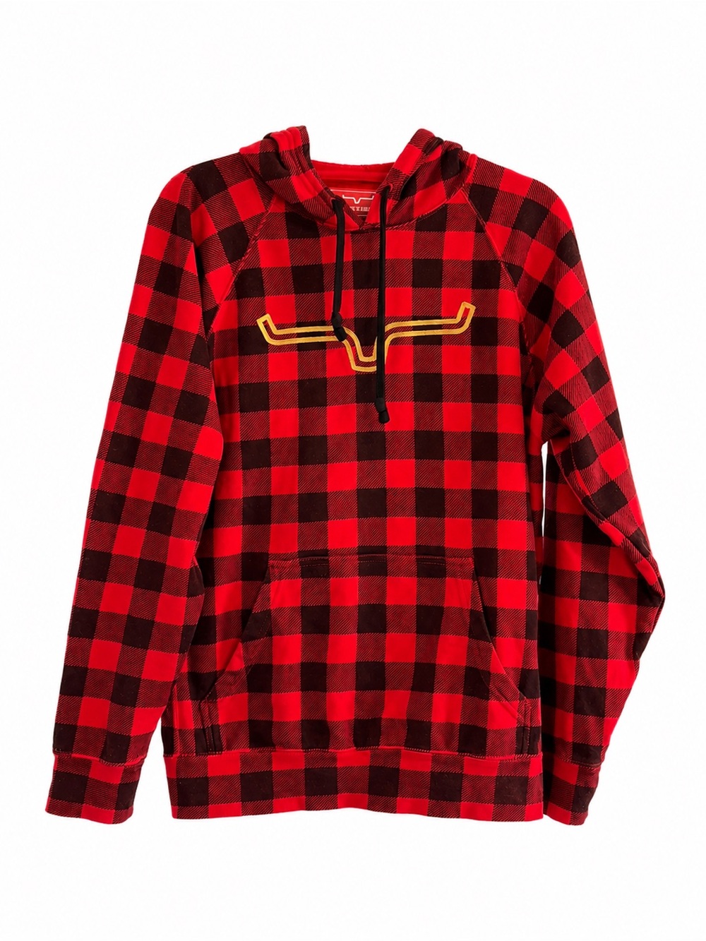 Kimes Ranch Red Black Buffalo Plaid Longhorn Logo Hoodie Sweatshirt Large - Picture 2 of 9